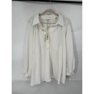 Max Studio Women 2X White Quarter Button Blouse Ivory Peasant Cottage Prairie